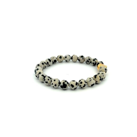 18K Gold Money Bag Lucky Charm Beads Bracelet Gemstones Dalmatian Jasper 8mm - Picture 7 of 15